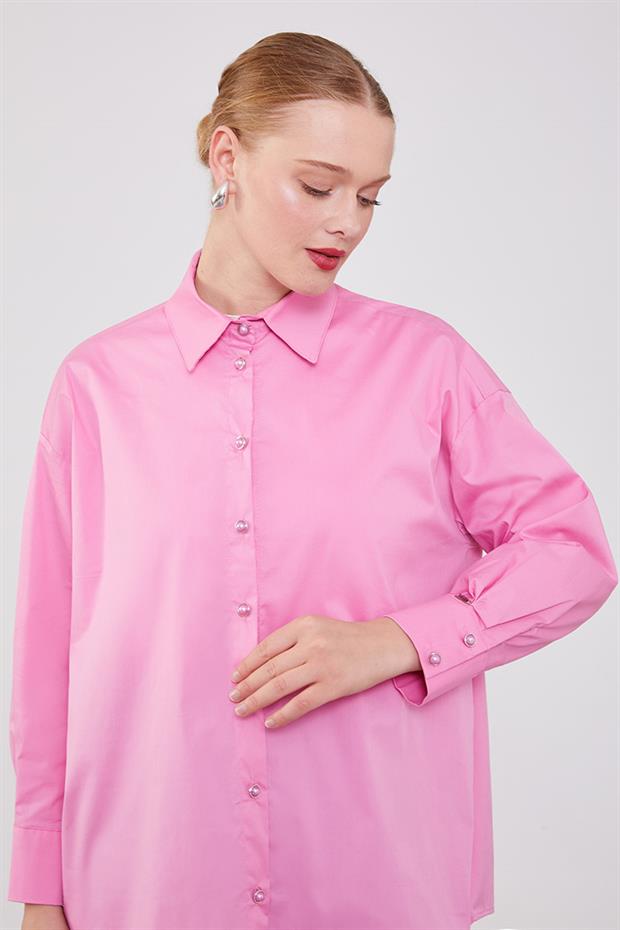 Pudra Düğme Detaylı Gömlek