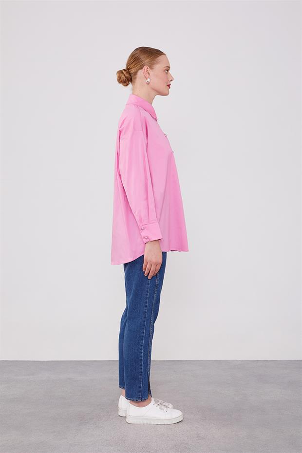 Pudra Düğme Detaylı Gömlek