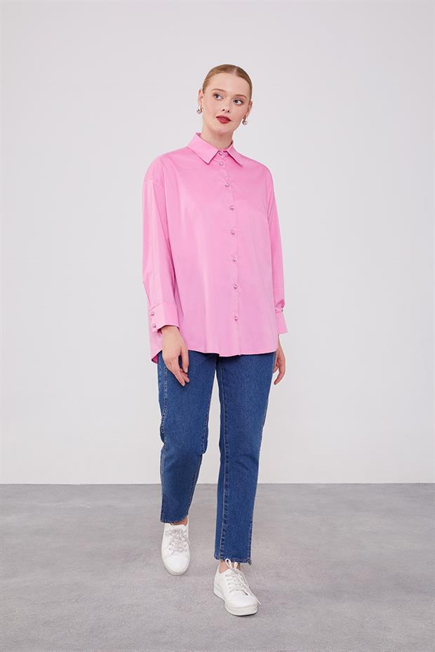 Pudra Düğme Detaylı Gömlek