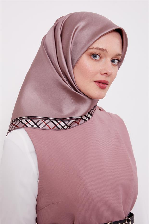 Pudra Ekose Kenar Twill İpek Eşarp