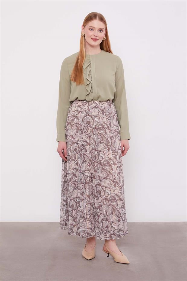 Pudra Etnik Desen Piliseli Etek