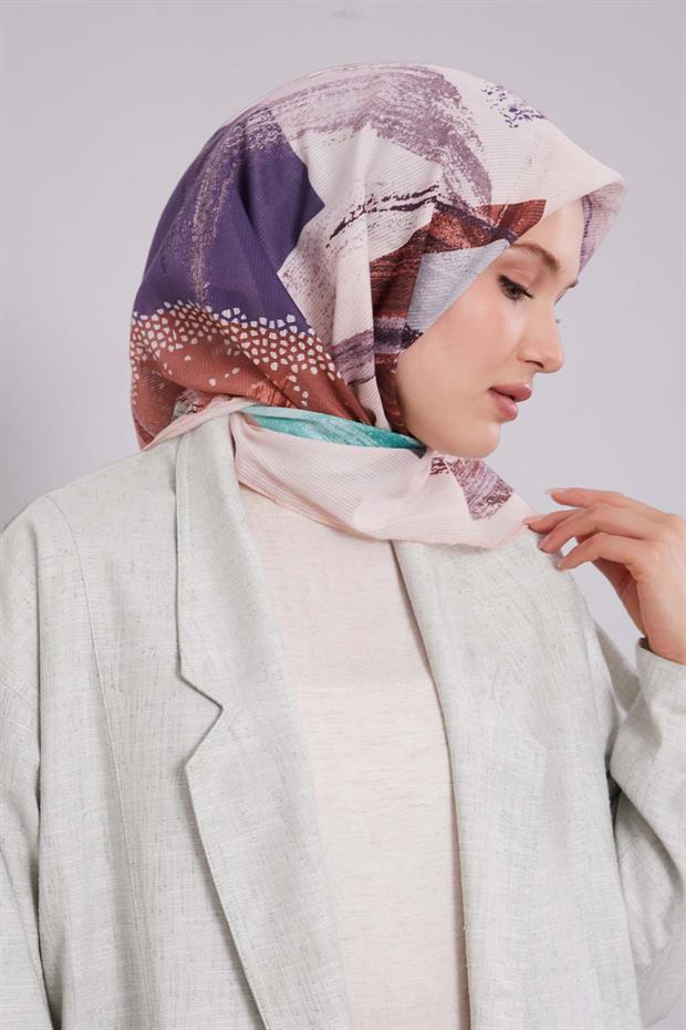 Pudra Fırça Desen Pamuk Eşarp