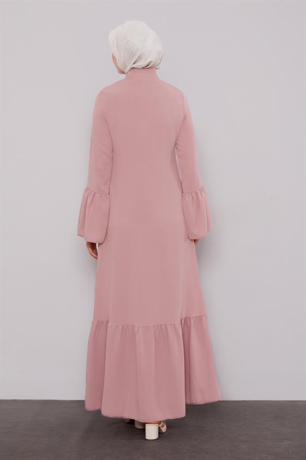 Pudra Fular Detaylı İşlemeli Ferace