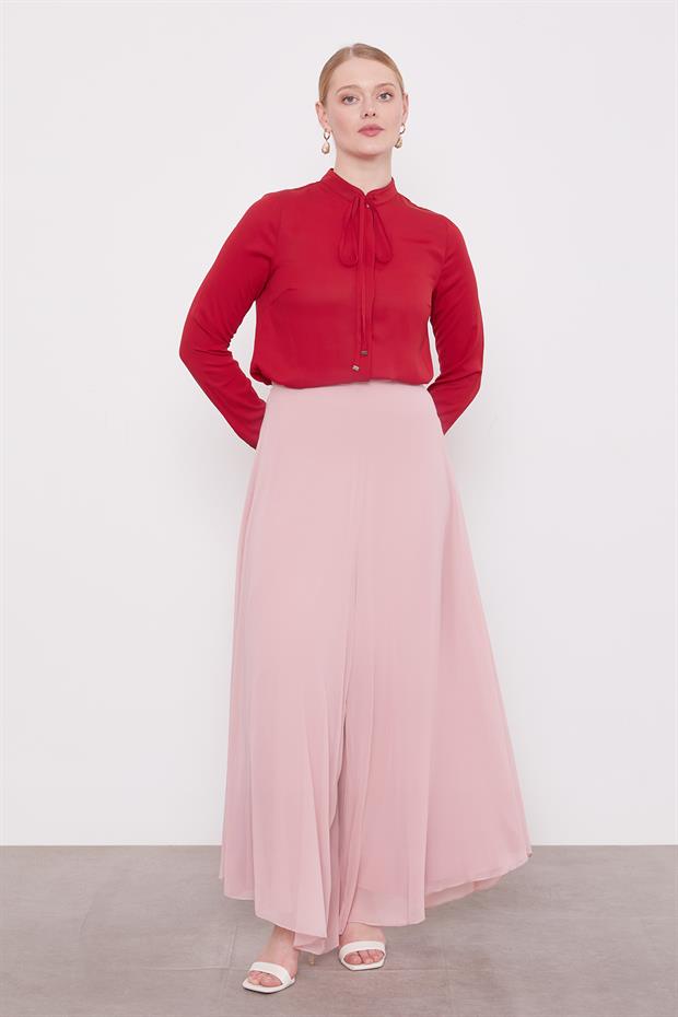 Pudra Geniş Paçalı Şifon Pantolon