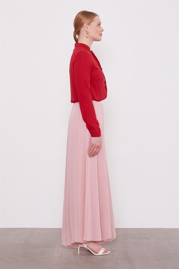 Pudra Geniş Paçalı Şifon Pantolon