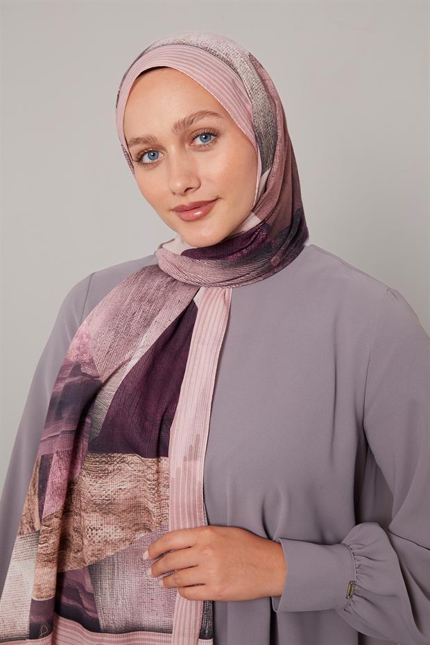 Pudra Geometrik Desen Pamuk Şal