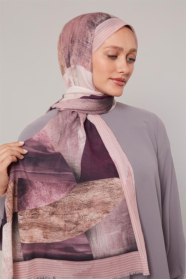 Pudra Geometrik Desen Pamuk Şal