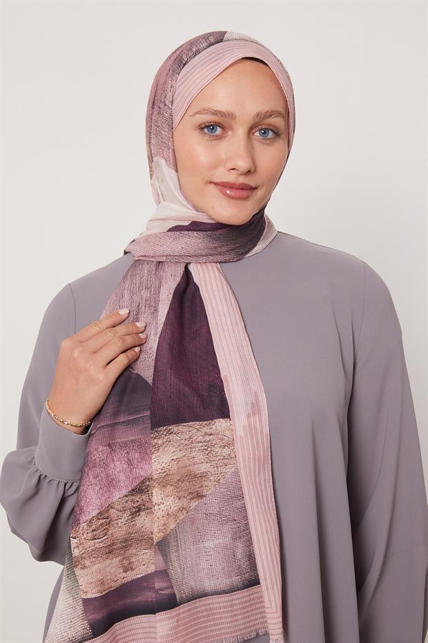 Pudra Geometrik Desen Pamuk Şal
