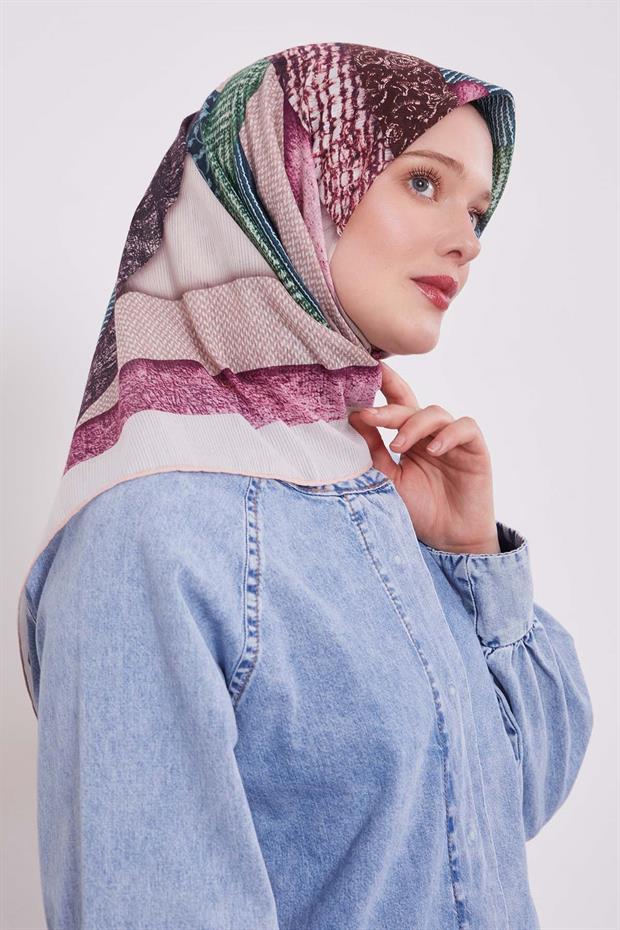 Pudra Geometrik Pamuk Eşarp