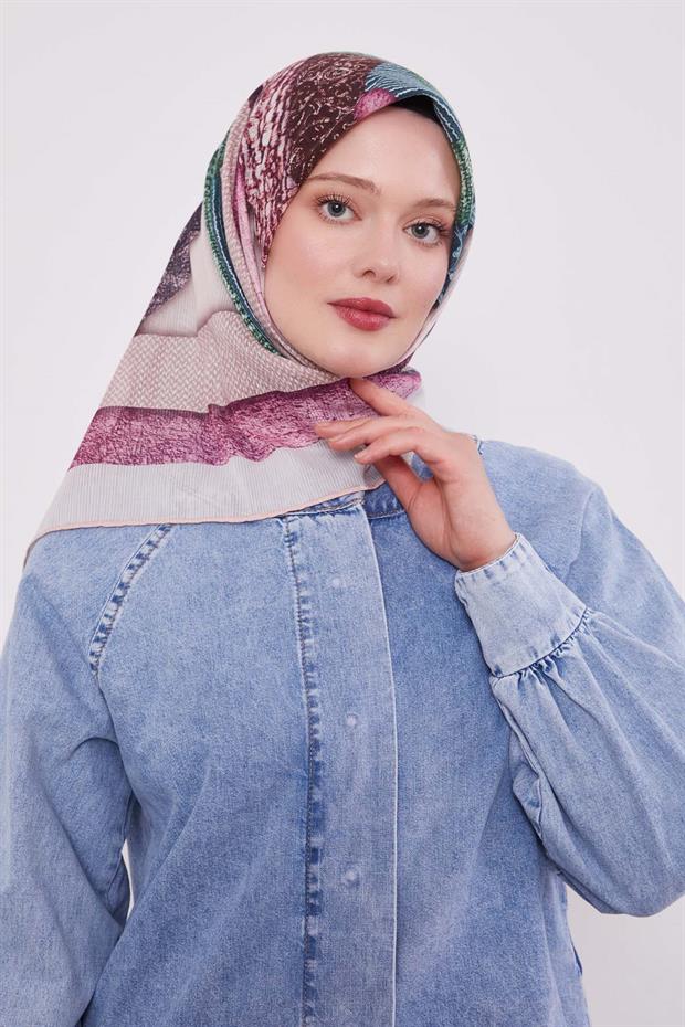 Pudra Geometrik Pamuk Eşarp