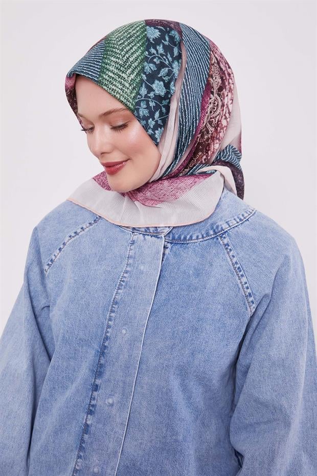 Pudra Geometrik Pamuk Eşarp