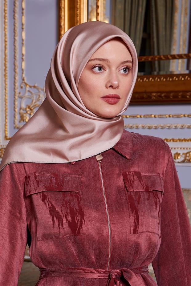 Pudra - Gümüş Çift Taraflı Twill İpek Eşarp