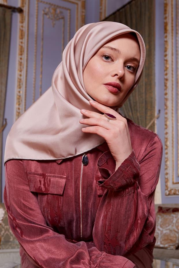 Pudra - Gümüş Çift Taraflı Twill İpek Eşarp