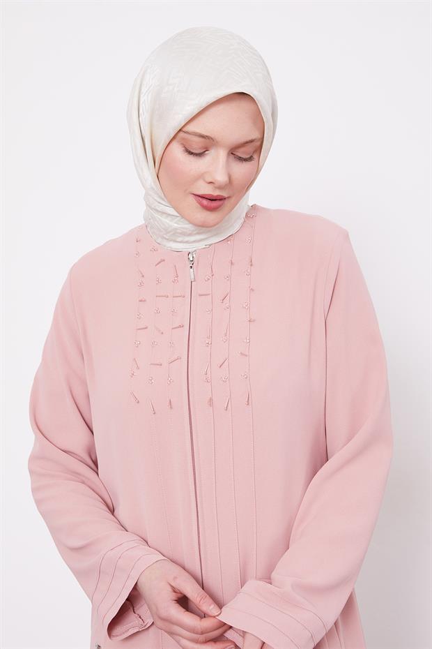 Pudra Yaka Şerit Detaylı Ferace