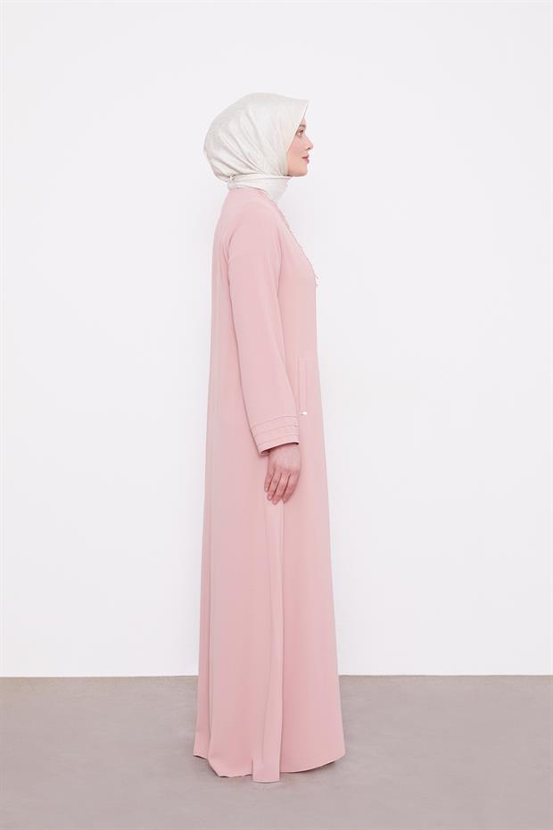 Pudra Yaka Şerit Detaylı Ferace