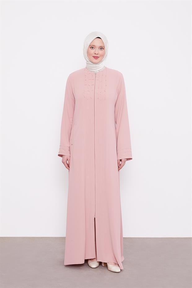 Pudra Yaka Şerit Detaylı Ferace