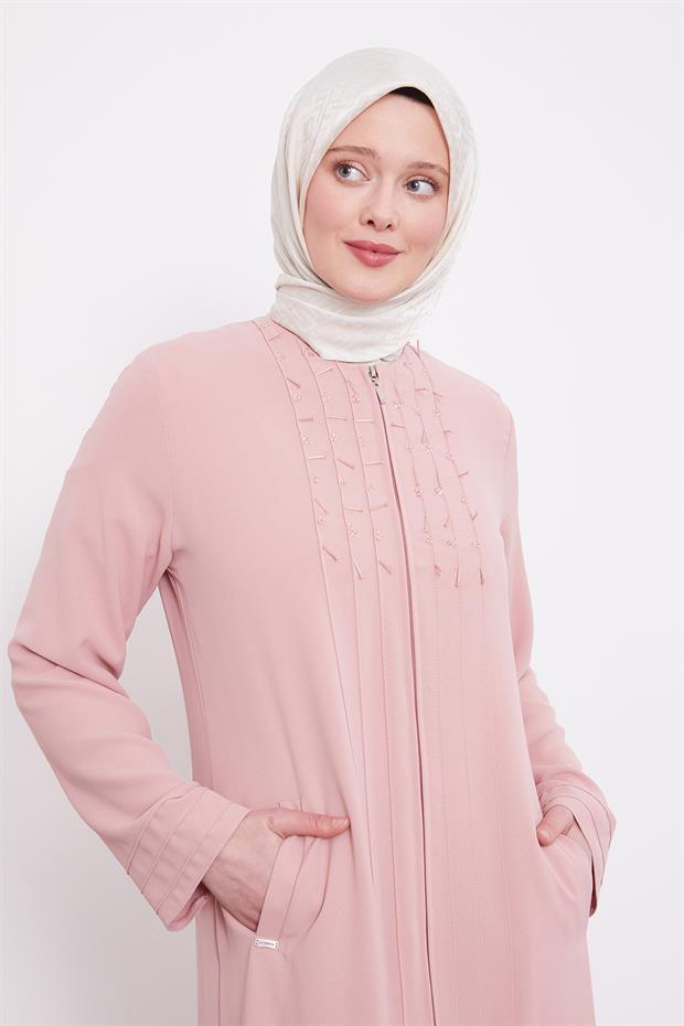Pudra Yaka Şerit Detaylı Ferace