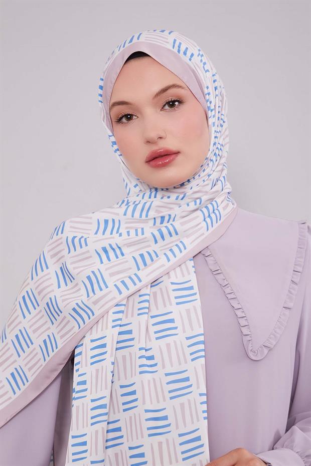 Pudra Kare Çizgi Desen Club Şal
