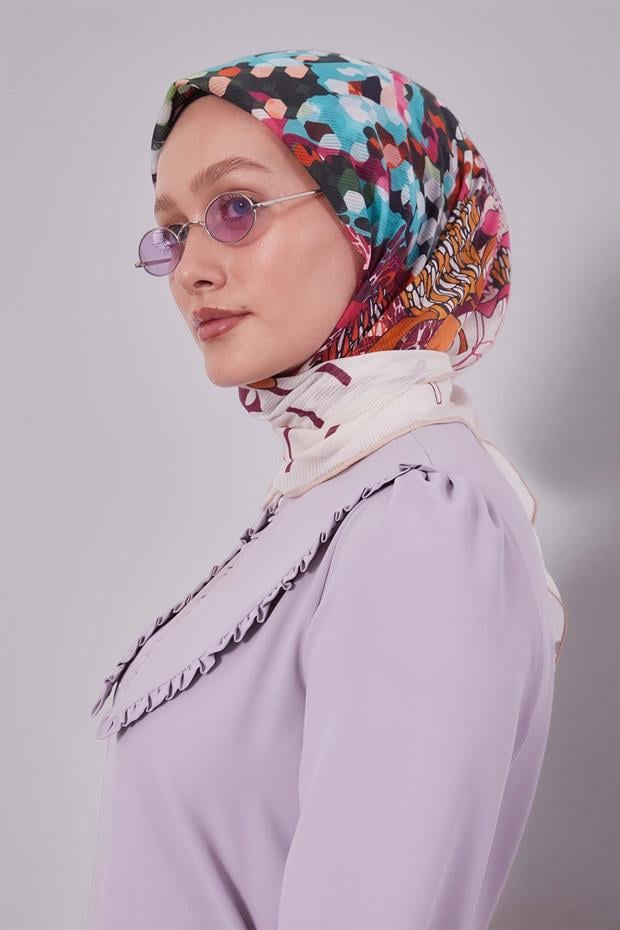 Pudra Karışık Çiçek Desen Pamuk Eşarp