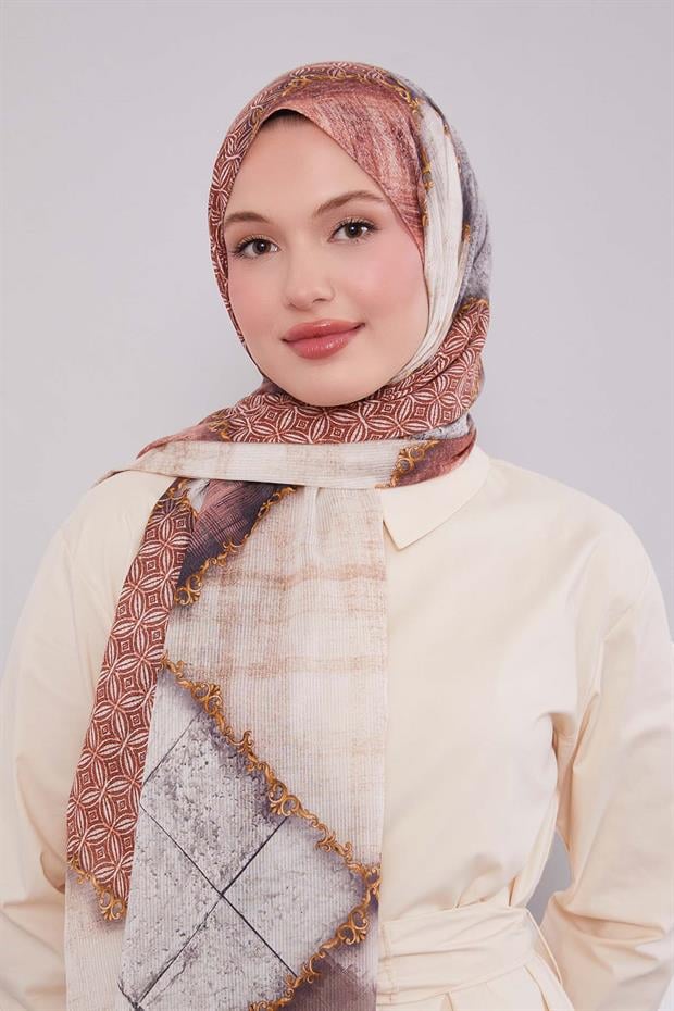 Pudra Karışık Desen Pamuk Şal