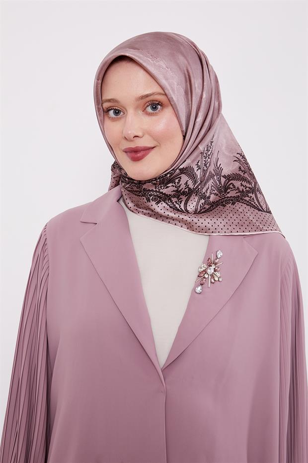 Pudra Kenar Benekli Twill İpek Eşarp