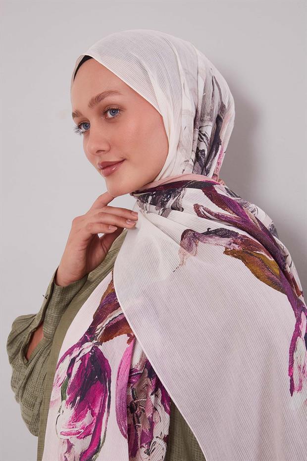 Pudra Lale Desen Pamuk Şal