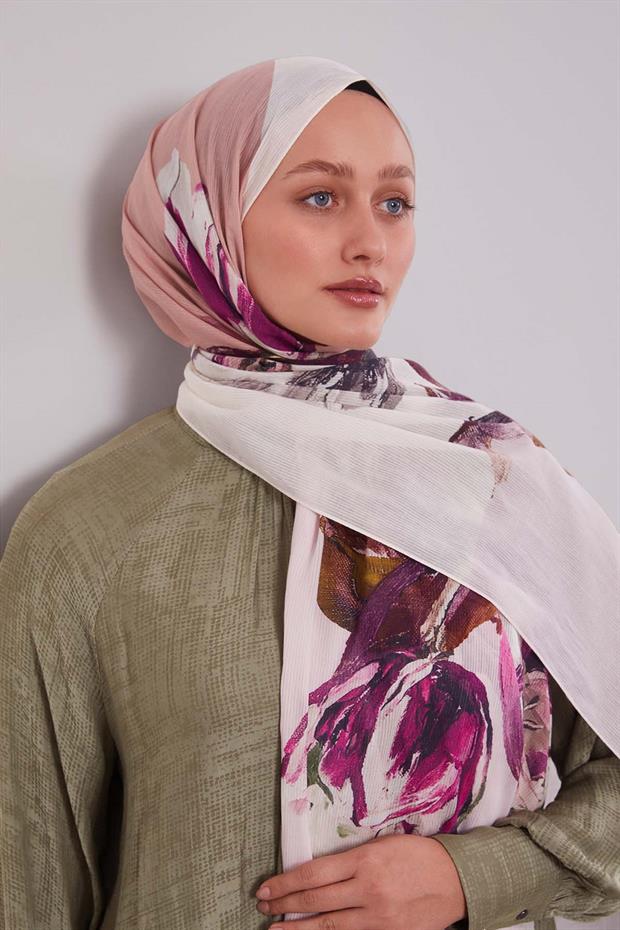 Pudra Lale Desen Pamuk Şal