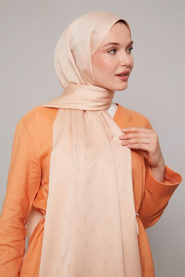 Pudra Mini LVD Baskılı Jakarlı Şal