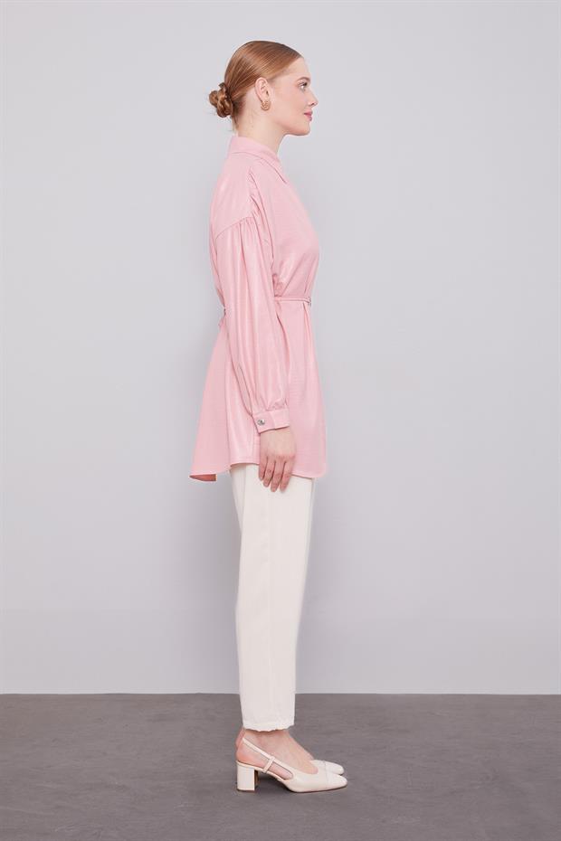 Pudra Omuz Büzgü Detaylı Gömlek
