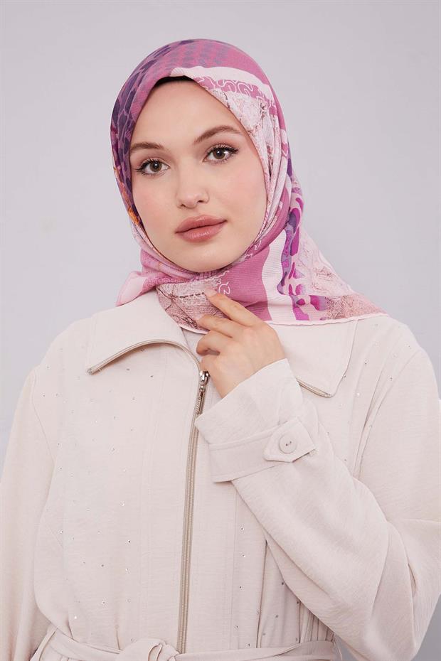 Pudra Şerit Desen Pamuk Eşarp