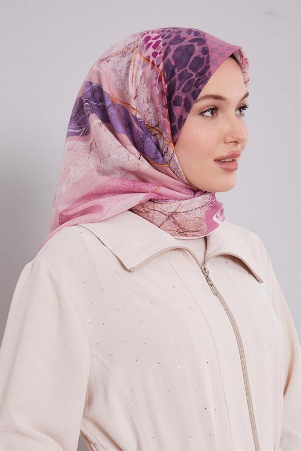 Pudra Şerit Desen Pamuk Eşarp