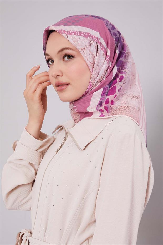 Pudra Şerit Desen Pamuk Eşarp