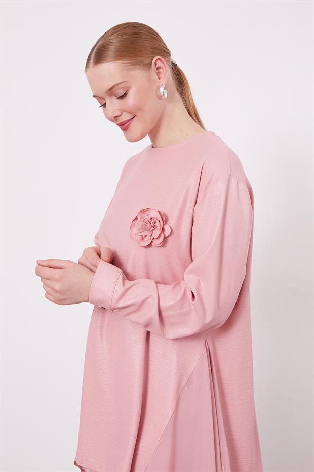 Pudra Gül Yaka Detaylı İkii Takım