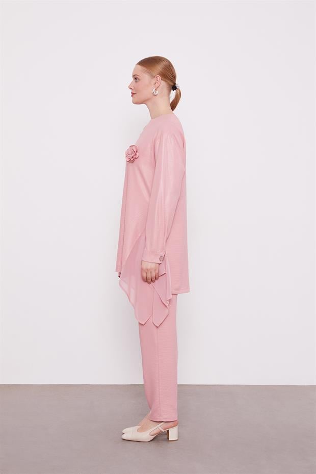 Pudra Gül Yaka Detaylı İkii Takım