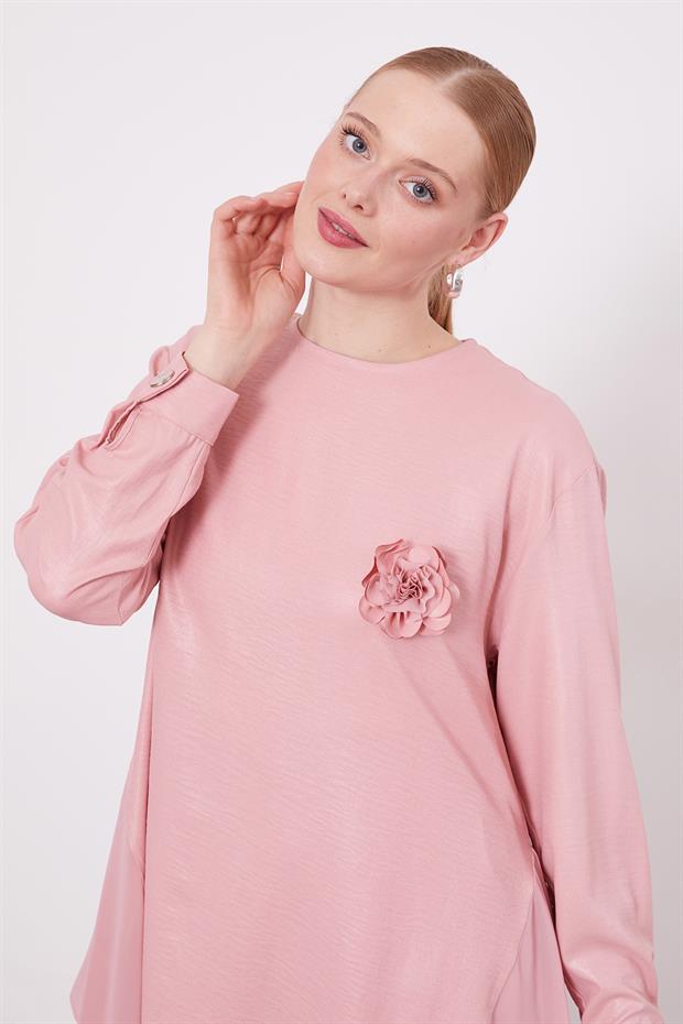 Pudra Gül Yaka Detaylı İkii Takım