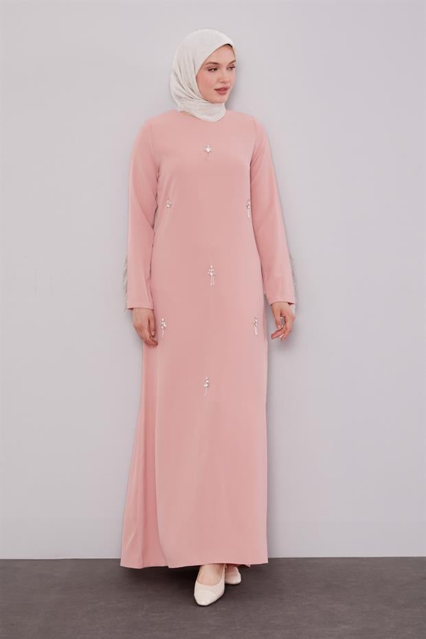 Pudra Taş İşleme Detaylı Elbise