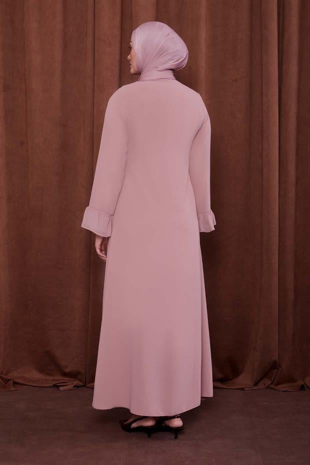 Pudra Taş İşlemeli Ferace