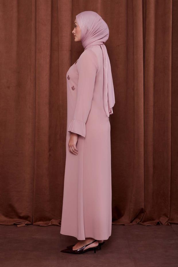 Pudra Taş İşlemeli Ferace