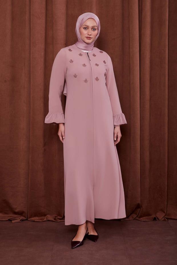 Pudra Taş İşlemeli Ferace