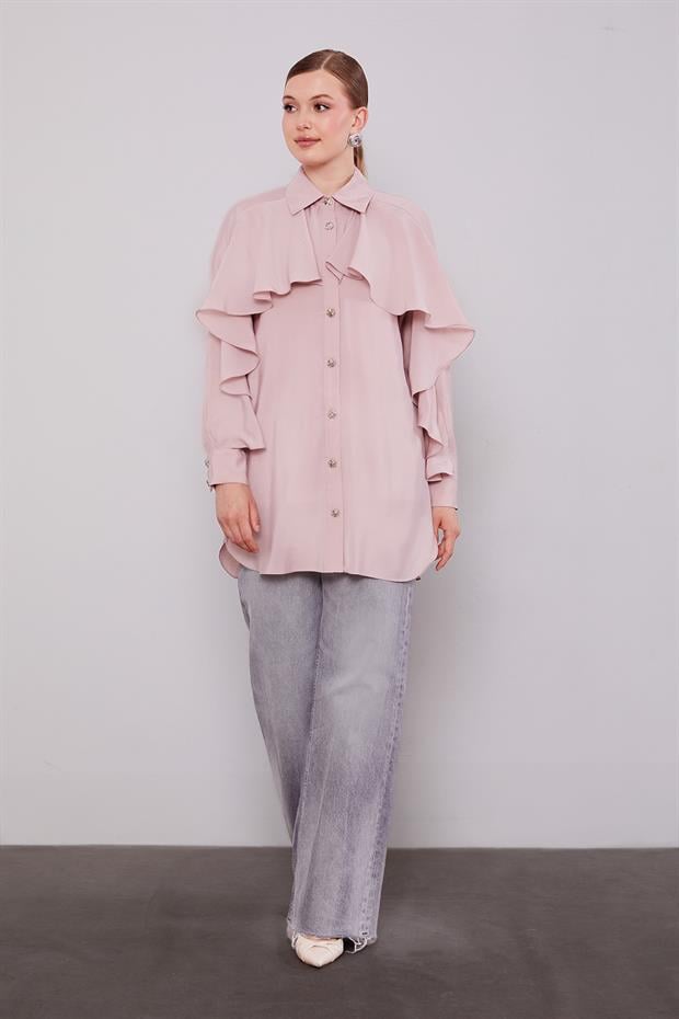 Pudra Volan Detaylı Gömlek