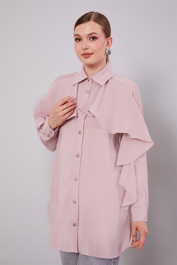 Pudra Volan Detaylı Gömlek