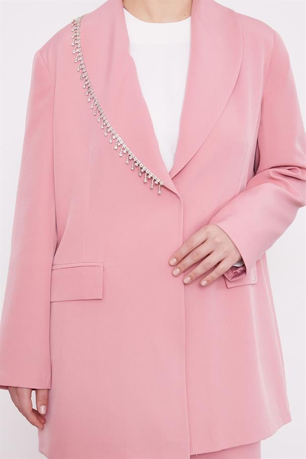Pudra Yaka Ve Cep Detaylı Pantolon Ceket Takım