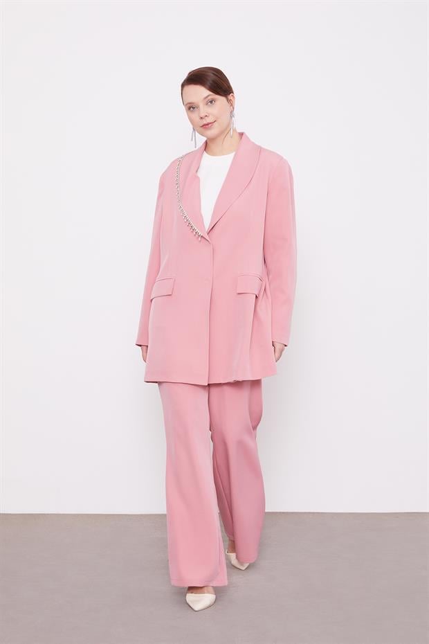 Pudra Yaka Ve Cep Detaylı Pantolon Ceket Takım