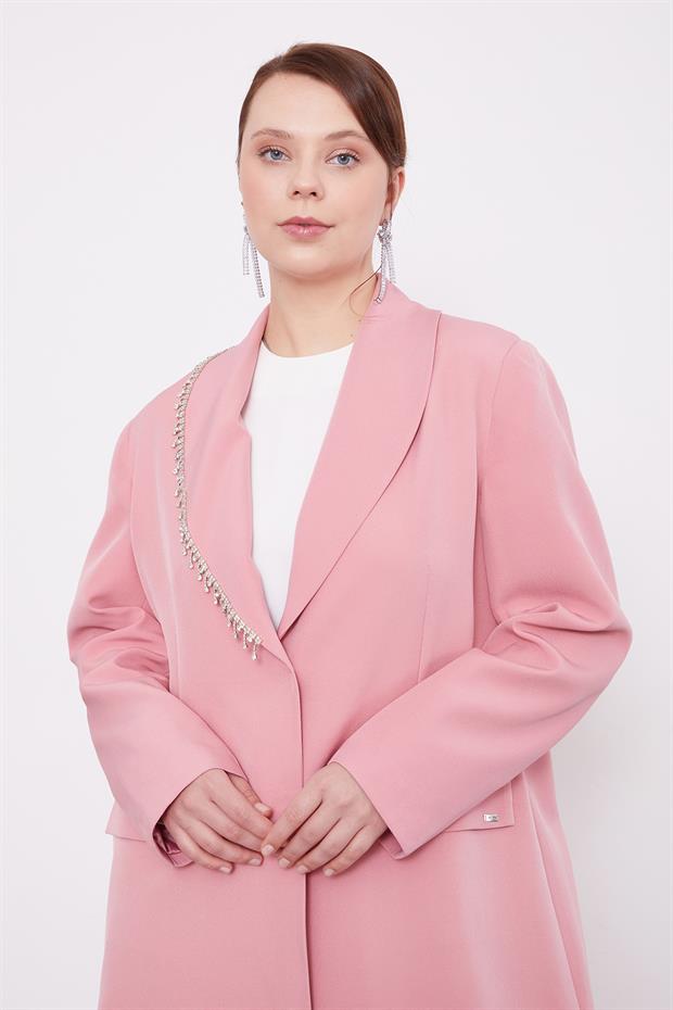 Pudra Yaka Ve Cep Detaylı Pantolon Ceket Takım