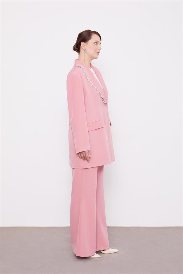 Pudra Yaka Ve Cep Detaylı Pantolon Ceket Takım