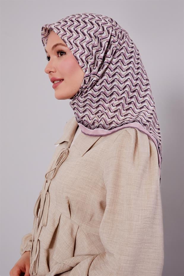 Pudra Zigzag Desen Soft Eşarp