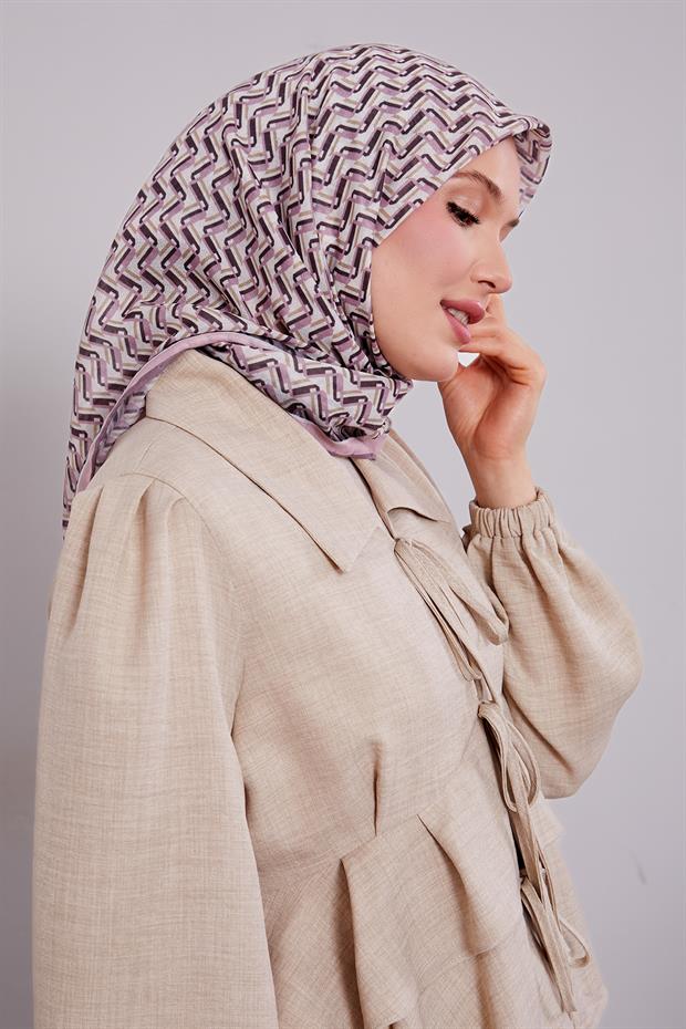 Pudra Zigzag Desen Soft Eşarp