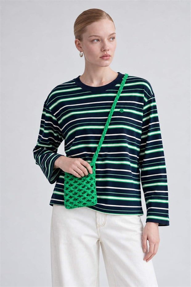 Rahat Kesim Bisiklet Yaka Sweatshirt Yeşil