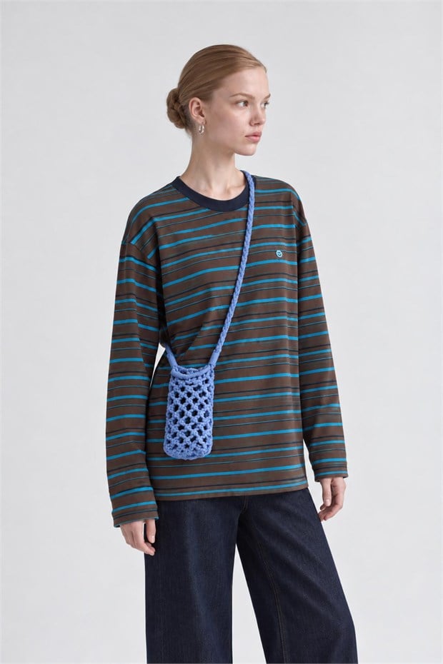 Rahat Kesim Bisiklet Yaka Sweatshirt Mavi