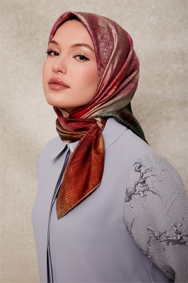 Renk Geçişli Twill İpek Eşarp Yeşil